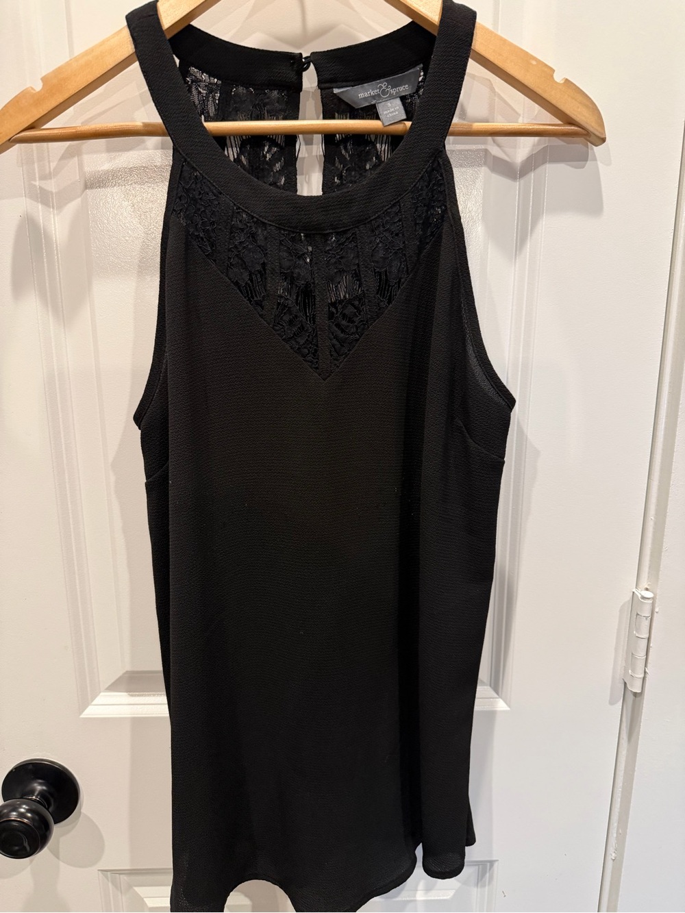 Market & Spruce Black Lace Yoke Halter Camisole Top